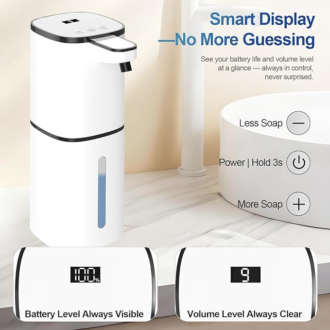 Automatic Liquid Soap Dispenser, 9 Adjustable Levels, 380ml/12.8oz, Auto Touchless Hand Soap or Dish Soap Dispenser,USB Rechargeable Dispenser,Wall Mount or Tabletop Use for Bathroom Kitchen