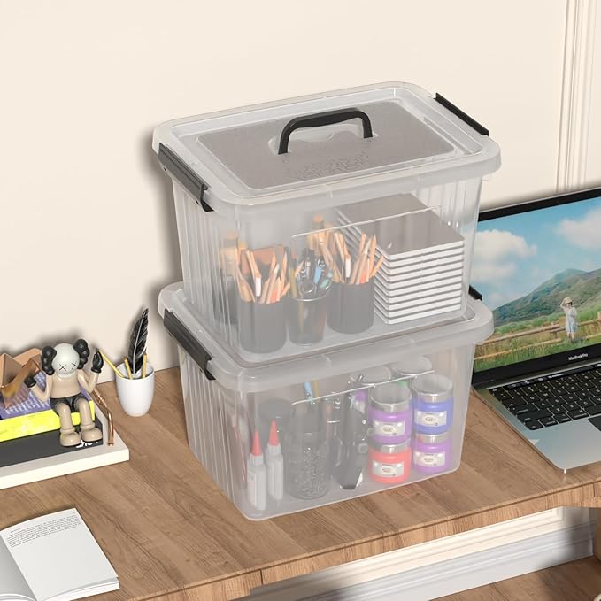 Yuright 20 Quart Clear Lidded Storage Bins, Plastic Organizing Box with Handle, 4 Pack