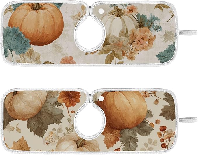 Sink Faucet Absorbing Mat Kitchen Sink Splash Guard Splash Faucet Drip Catcher for Bar RV Bathroom 2PCS 23.6x5.5in Orange Thanksgiving Vintage Pumpkin