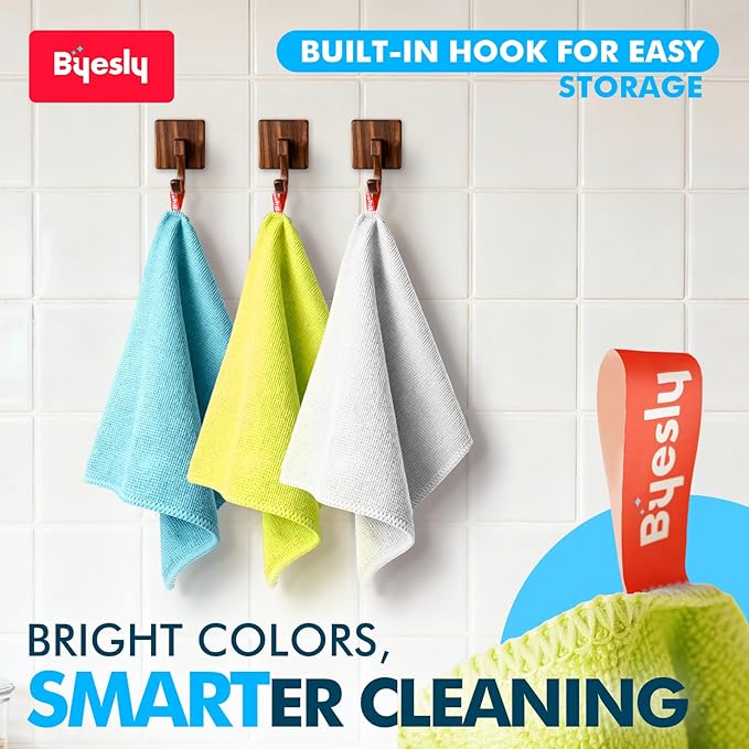 12-Pack Microfiber Cleaning Cloth, 11.5x11.5 Microfiber Towels for Cars, Dishes & House, for Detailers, Chefs & Efficient Home | Scratch-Free, Lint-Free, Ultra Absorbent(Yellow/White/Blue)