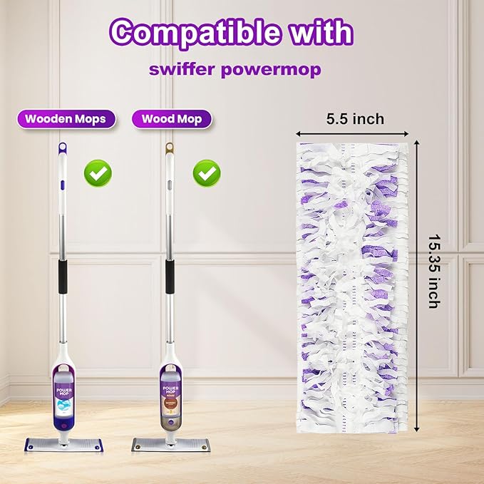 20 Count Disposable Power mop Pads Compatible with Swiffer Power mop Refills and PowerMop Wood Mop, Multi-Surface swiffer Wet Pads Refills Replacement Use for Floor Cleaning