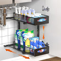 Housolution 1 Pack Under Sink Organizer, 2 Tier Metal Pull Out Under Sink Storage with Sliding Mesh Drawers, Height Adjustable Slide Out Under Sink Organizer for Kitchen Bathroom Cabinet, Black