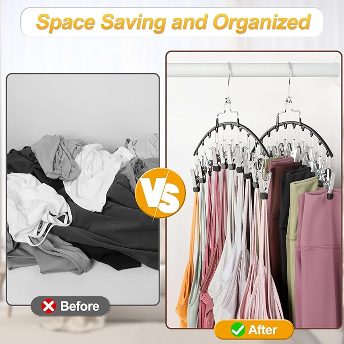 TOPIA HANGER 2 Pack Leggings Hanger for Closet, 20 Clips 360° Swivel Hook Legging Organizer Space Saving for Leggings Shorts Pants Skirt Jeans Bra Tank top Underwear for Closet CT80B