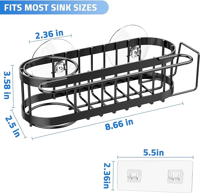 Cisily Kitchen Sink Caddy Sponge Holder in The Sink, Stainless Steel Kitchen Sink Organizer, Brush Holder, Dish Cloth Hanger, Sink Stopper Holder with 2 Installation Ways (Suction & Adhesives