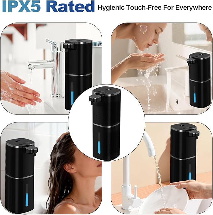 Automatic Liquid Soap Dispenser, 9 Adjustable Levels, 380ml/12.8oz, Auto Touchless Hand Soap or Dish Soap Dispenser,USB Rechargeable Dispenser,Wall Mount or Tabletop Use for Bathroom Kitchen