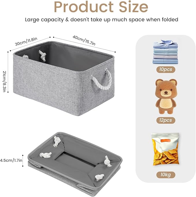 Large Storage Baskets- 15.7x11.8x8.26 inch Storage Bins for Shelves and Closet Organizing, Foldable Fabric Bin for Home Organization Clothes and Laundry (1-Pack, Gray)