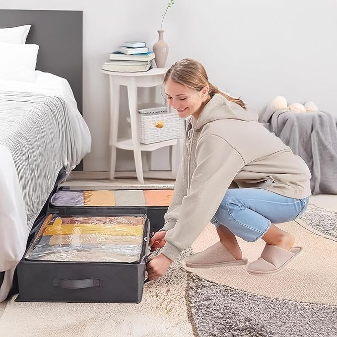 90L Under Bed Storage Containers, Closet Organizers and Storage Bins, Foldable Underbed Storage Bags for Blankets, Towels, Comforter, Sweaters, Linen Sheets, Wrapping Paper(Grey, 6 Pack)