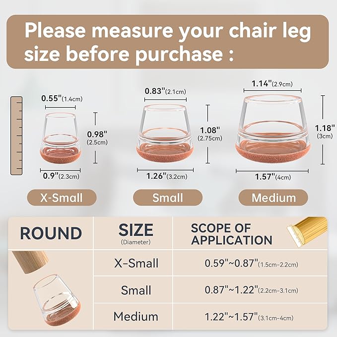 24PCS Extra Small Chair Leg Floor Protectors for Hardwood Floors, Furniture Sliders for Chair Legs, 360°Felt Pad Bottom Wrapped Thickening Furniture Pads Cap Covers to Scratch and Reduce Noise