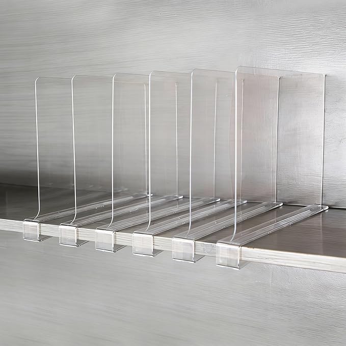 6 Pack Shelf Divider for Closet Acrylic, Clear Purse Organizer for Closet Perfect for Sweater, Shirts, Handbags in Bedroom and Kitchen, Acrylic Bookshelf for Organization