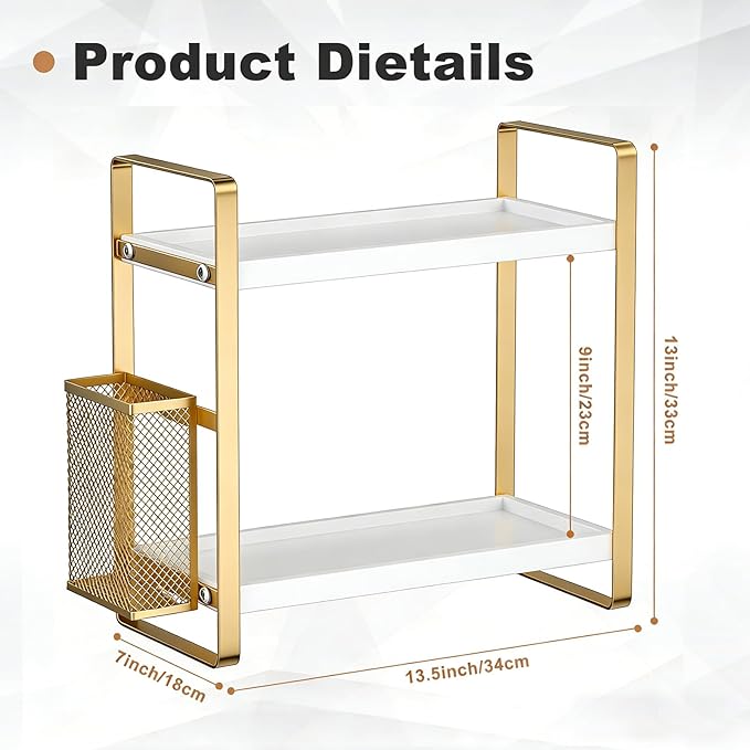 2-Tier Kitchen Storage and Organisation Rack with Side Baskets, Multifunctional Spice Rack Coffee Station Organizer for Kitchen, Coffee Bar, Bathroom, Office