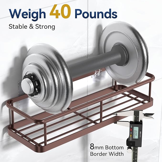 YASONIC Shower Caddy 2 Pack Rustproof Shower Organizer, Large Capacity Shower Shelves for Inside Shower, Bathroom Organizers and Storage with Soap Holder and 12 Hooks, Adhesive Shower Storage Bronze
