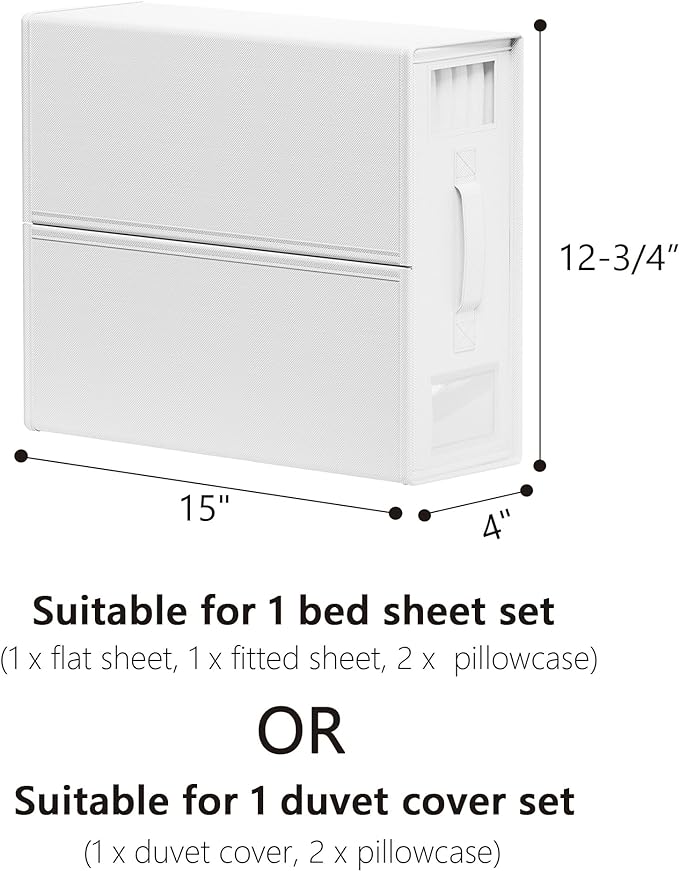 SheetCube Bed Sheet Organizers and Storage 4 Pack, Foldable Linen Closet Organizer with Window and Label, Bedding Folder Storage Box Container for Blanket, Duvet Cover Set, Bed Sheet Set - White