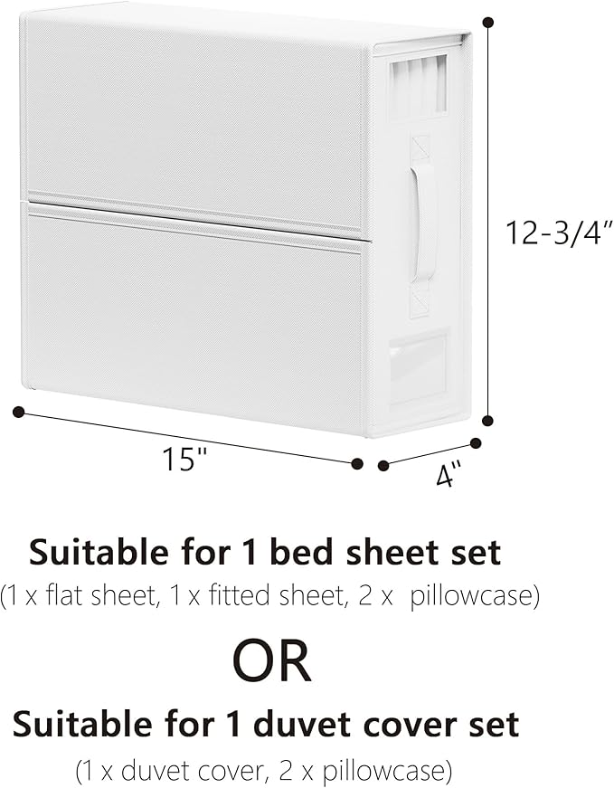 SheetCube Bed Sheet Organizers and Storage 6 Pack, Foldable Linen Closet Organizer with Window and Label, Bedding Folder Storage Box Container for Blanket, Duvet Cover Set, Bed Sheet Set - White