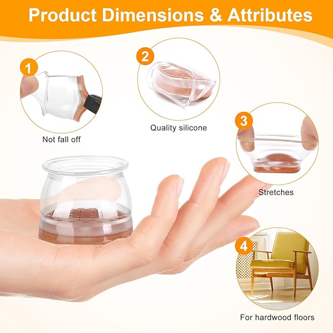 CHUNZEXI 48 Pack Chair Leg Floor Protectors for Hardwood Floors, Silicone Felt Covers Pads Caps, Protect Wood Furniture Feet Floors Noise Reduce and Scratch (Universal Large & Clear)