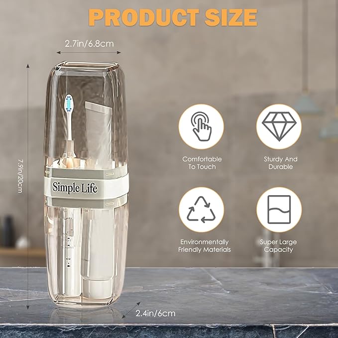 EOREA Toothbrush Holder Travel, Covered Toothbrush Case, Portable Travel Toothbrush Holder, Toothbrush Travel Case Carrier for Camping, Bathroom, School, Business Trips (Clear)