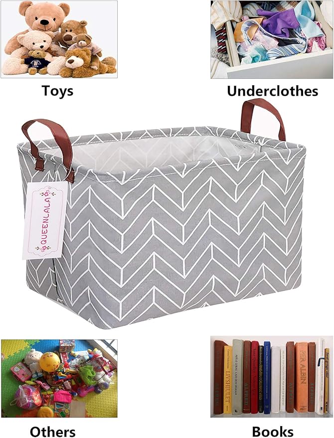 QUEENLALA Rectangular Laundry Hamper/Foldable Nursery Laundry Basket for Organizing/Storage Bin Baskets/Children Toy Office Bedroom/Toy Bin Closet Shelf Baskets（Rec-Grey Wheat）