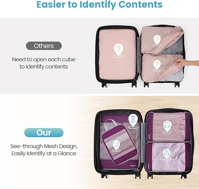 Cambond See Through Mesh Compression Packing Cubes - 4 Set Space Saving Packing Cubes for Travel Women, Lightweight Travel Bags Luggage Packing Organizer Essentials for Suitcases, Purple