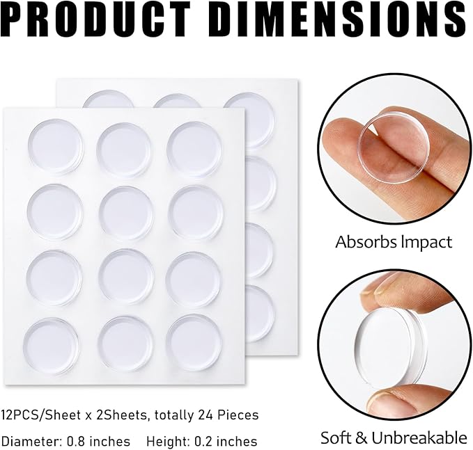 0.8" Wall Door Handle Stopper, 24PCS Clear Self Adhesive Wall Protector Rubber Door Bumpers, Solution for Stopping Damage from Doors Knobs, Shock Absorbent and Noise Reduction
