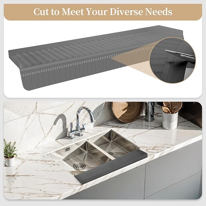 Sink Edge Protector with Suction Cup, 30" x 4", Silicone Sink Splash Guard for Kitchen & Bathroom, Protect Countertop from Scratches, Stains, for Stainless Steel Granite Quartz