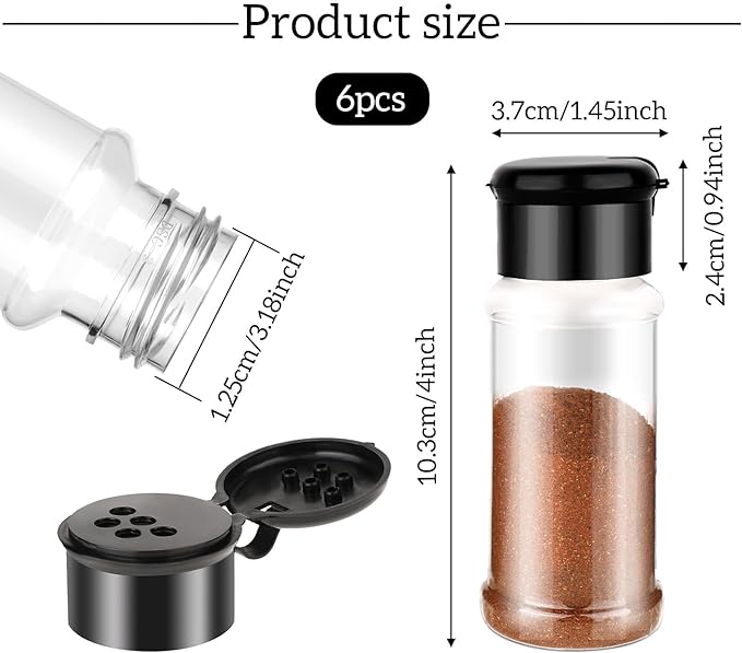 6 Pcs Plastic Spice Jars with Shaker Lids, 3 oz Seasoning Containers, Round Empty Spice Bottles Storage Clear Seasoning Bottles Storage Spice, Peppers, Salt for Spice Rack, Drawer, Cabinet
