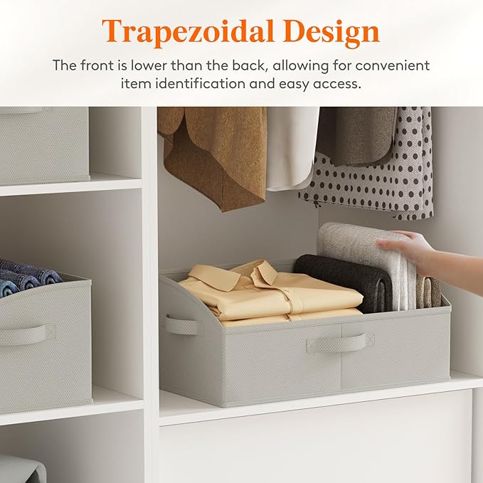 Lifewit Trapezoid Closet Storage Bins for Shelf, 6 Packs Non-woven Closet Organizer Baskets with Handles, Foldable Clothes Containers Boxes for Clothing, Book, Purse, 23L, Extra Large, Light Gray