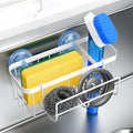 3-in-1 Kitchen Sink Caddy Organizer with Sponge Holder, Brush Holder, Extra Rack for Scrubber, Sink Stopper, Dish Cloth Hanger - Strong Dual Suction Cup, 2.0mm SUS304 Stainless Steel - White