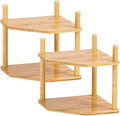 2 Pack 2-Tier Expandable Bamboo Corner Shelf - Dish/Plate Organizer for Cabinet, Kitchen Counter Shelf & Small Kitchen Shelf, Adjustable(2, 6.7" H)