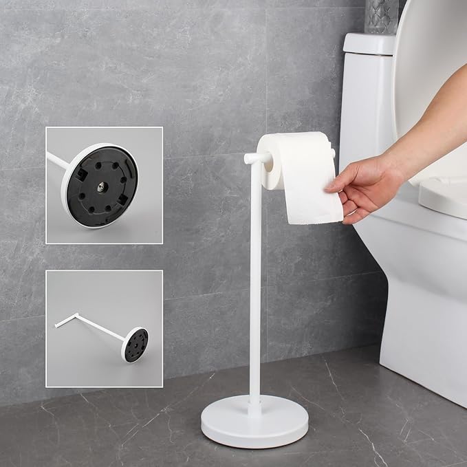 GERZWY Bathroom Free Standing Toilet Paper Holder SUS 304 Stainless Steel Stand Modern Paper Towel Holder, White