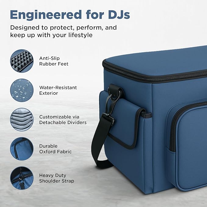 DJ Bag - Music Gear & Cable Organizer Bag - Detachable Dividers - Padded Gig Tote for Controllers, Mics, Audio Equipment - Lightweight, Sturdy Oxford Material, Travel-Ready for Musicians