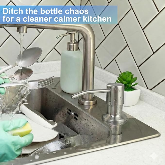 2-Pack Stainless Steel Soap Dispenser for Kitchen Sink, Built-in Kitchen soap Dispenser Kit with 47" Extension Tube, Check Valve,Multiple Sealing Plugs, No More Frequent Refills