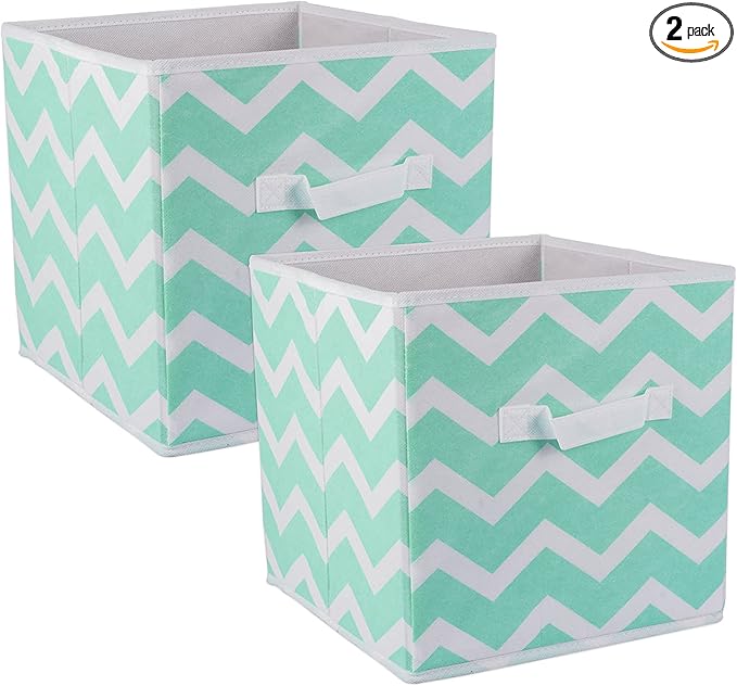DII Non Woven Polyester Storage Bin, Chevron, Aqua, Small Set of 2