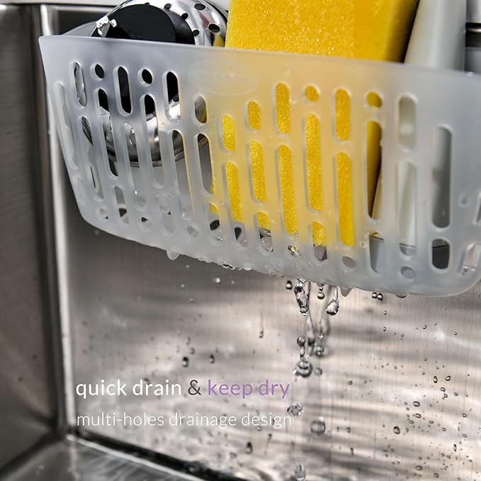 simpletome Sink Caddy Basket, Sinkware Organizer, 3X Strong Suction Cups Or Countertop, Transparent