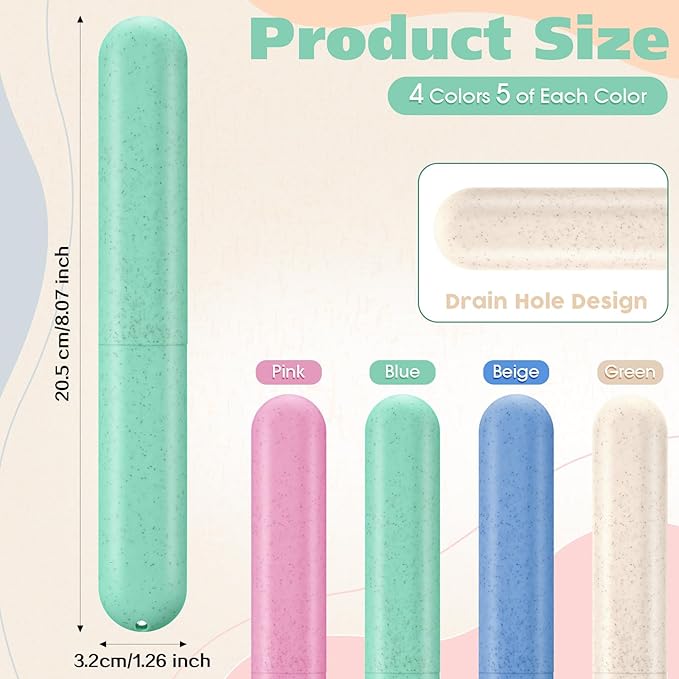 LemonRoad 40 Pcs Travel Toothbrush Holder Sets 20 Disposable Toothbrush Individually Wrapped 20 Portable Tooth Brush Case Covers with Ventilation Holes for Travel, Home, Camping, Hotel(Macron)