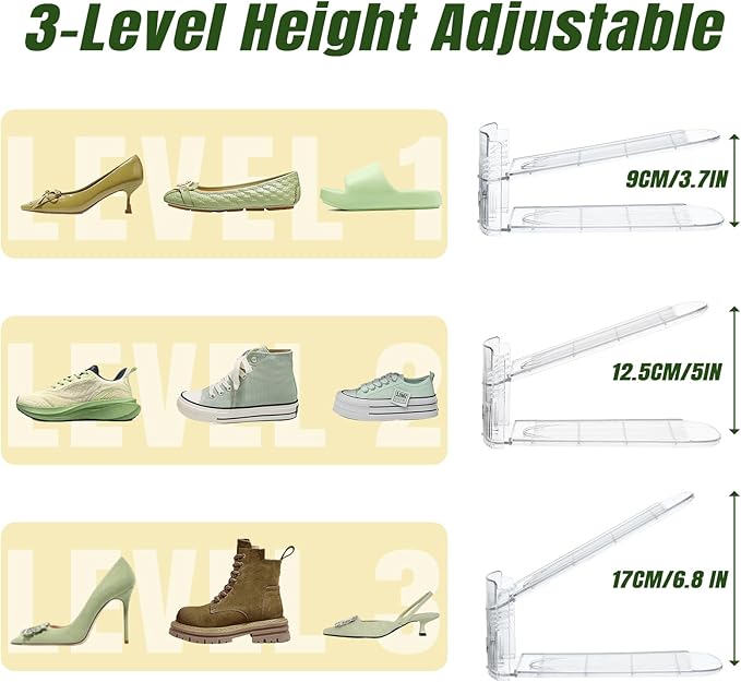 MOOKNAT Clear Shoe Slot Organizer, 16 Pack Adjustable Shoe Slots Organizer for Closet Clear Shoe Stackers Shoe Rack Holder Shoe Space Savers for a Pair of Shoes