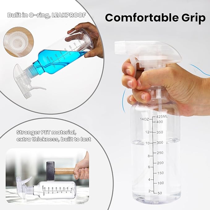 Plastic Spray Bottle 16.9oz Empty Spray Bottles Refillable Container Trigger Sprayer for Cleaning Solutions, Water, Plants, Pet, Essential Oils, Hair, 2 Pack (Clear-scale)
