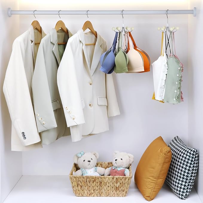 TOPIA HANGER Hoodie Hangers 2-Pack with 6 Wood Balls, 360°Swivel Purse Hanger, Scarf Hanger, Closet Hooks, Handbag Organizer, Bra Hanger, Accessory Organizers for Scarf, Tanktop, Hat, Hoodie CT43W