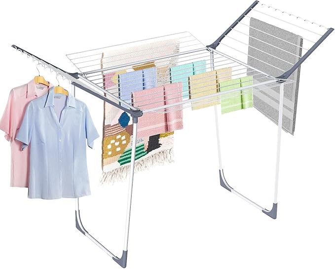 Unkqan Clothes Drying Rack, Foldable Laundry Rack for Indoor Outdoor, 10pcs Sock Clips, Collapsible Space-Saving Drying Rack for Clothes Towels Dolls, White