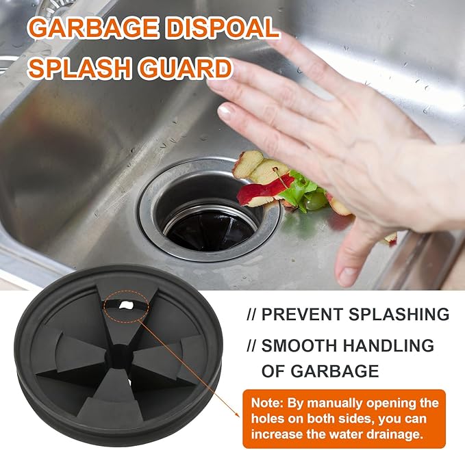 2Pcs 3 3/8" Garbage Disposal Splash Guard, Quiet Garbage Disposal Rubber Drain Insert, Sink Splash Guard QCB-AM Replacement for InSinErator Evolution Series, Removable Garbage Disposal Parts