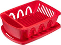 Tribello Sink Dish Drying Rack, Heavy Duty Hard Plastic Sink Set with Drainer (Red)