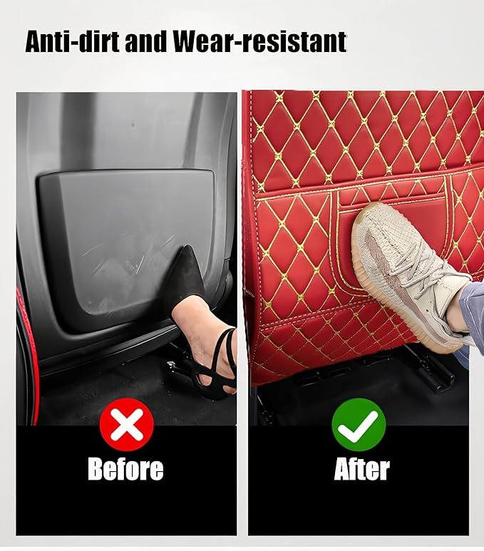 Leatherette Car Seat Protector - 2 Pack Large Car Kick Mats with Storage Pockets Organizer Seat Back Cover Against Dirty Shoes & Scratches, Universal Fit for Most Vehicles, Red