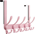 Dseap Over Door Hook 2.0 - Upgraded Version - Simple-Assembly, Strong, Heavy-Duty Stainless Steel 5-Tri-Hook Over The Door Hanger Rack, SimpleStrong Series, Pink