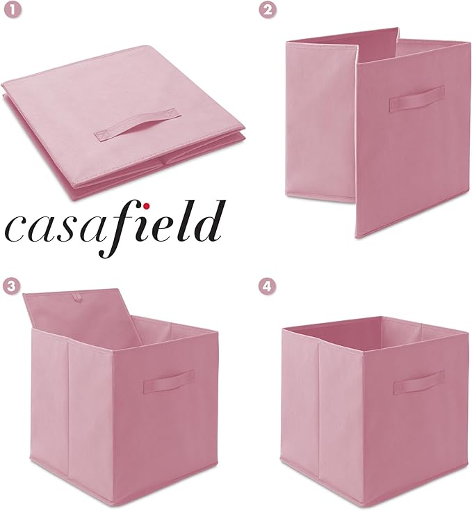 Casafield Set of 6 Collapsible Fabric Cube Storage Bins, Light Pink - 13" Foldable Cloth Baskets for Shelves, Cubby Organizers & More