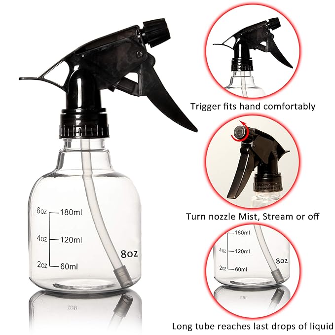 Youngever 6 Pack Empty Plastic Spray Bottles, Spray Bottles for Hair and Cleaning Solutions (8 Ounce)