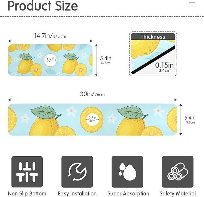 Kitchen Sink Splash Guard Sink Faucet Mat Faucet Handle Drip Catcher Drain Mats for Kitchen Bathroom Countertop Absorbent Dish Drying Mat Pad16 2pack 14.7x5.4Inch Lemon Blue