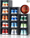 INSTY 12 Pack Large Shoe Storage Box, Clear Shoe Storage Organizer with Magnetic Door, Stackable,Shoe Containers For Display Sneakers, Easy Assembly, Fit up to US Size 12, Black