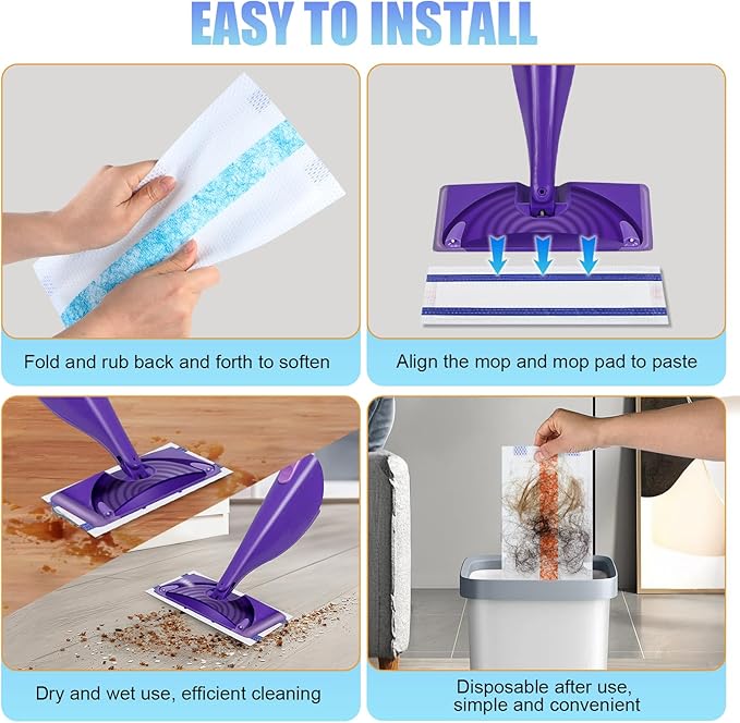 60 Pack Disposable Mop Pad Refillsfor Swiffer Wet Pads Refill Replacement for Swiffer WetJet Spray Mop, 4 Layers Thickened Extra Strong Dirt Locking and Water Absorbent, Powerful Stain Removal