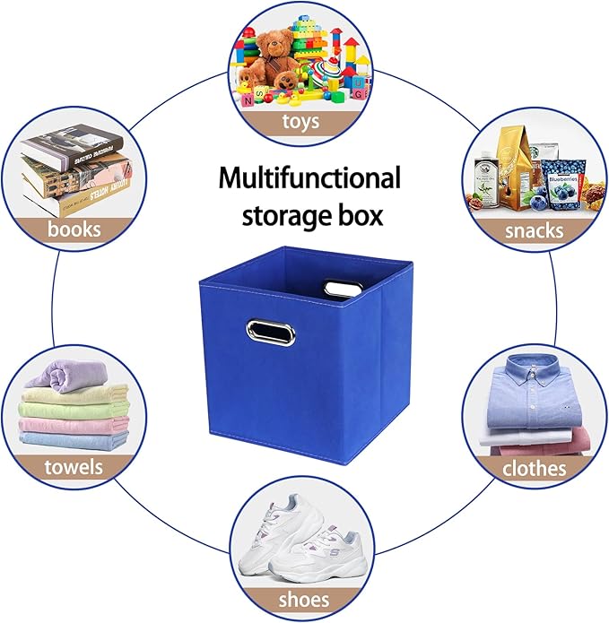 Fabric Cloth Storage Bins,Fabric Cube Bins Organizer with Dual Handles Foldable Cube Storage Baskets for Home Bedroom Storage,Set of 3,(Dark Blue)