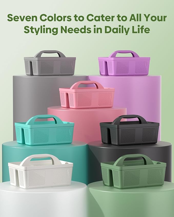 MLIKLU 4 Pack Portable Shower Caddy, Integrated Handle, Reinforced Plastic, Quick-Dry Ventilation Holes, Multi-purpose Storage Basket for Home, Dorm and Bathroom, Kitchen, Under Sink Storage, Green