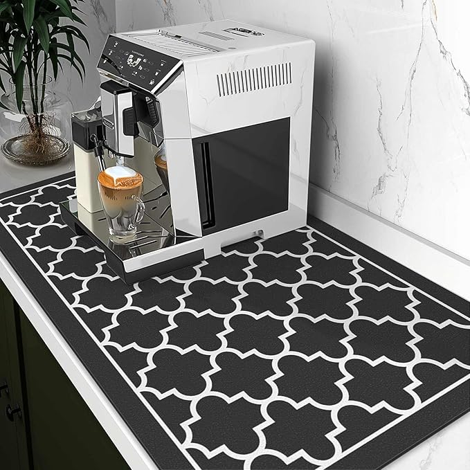 WISELIFE Dish Drying Mat Super Absorbent Drying Mat Large Dish Drying Mats for Kitchen Counter Easy Clean Dish Mat Kitchen Drying Mat18"x 28" Stylish Black