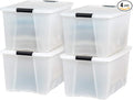 IRIS USA 72 QT Plastic Storage Box with Lid and Latches - 4 Pack - BPA-Free, Discreet Organizing Solution, Durable Nestable Stackable Containers, Secure Pull Handle - Pearl